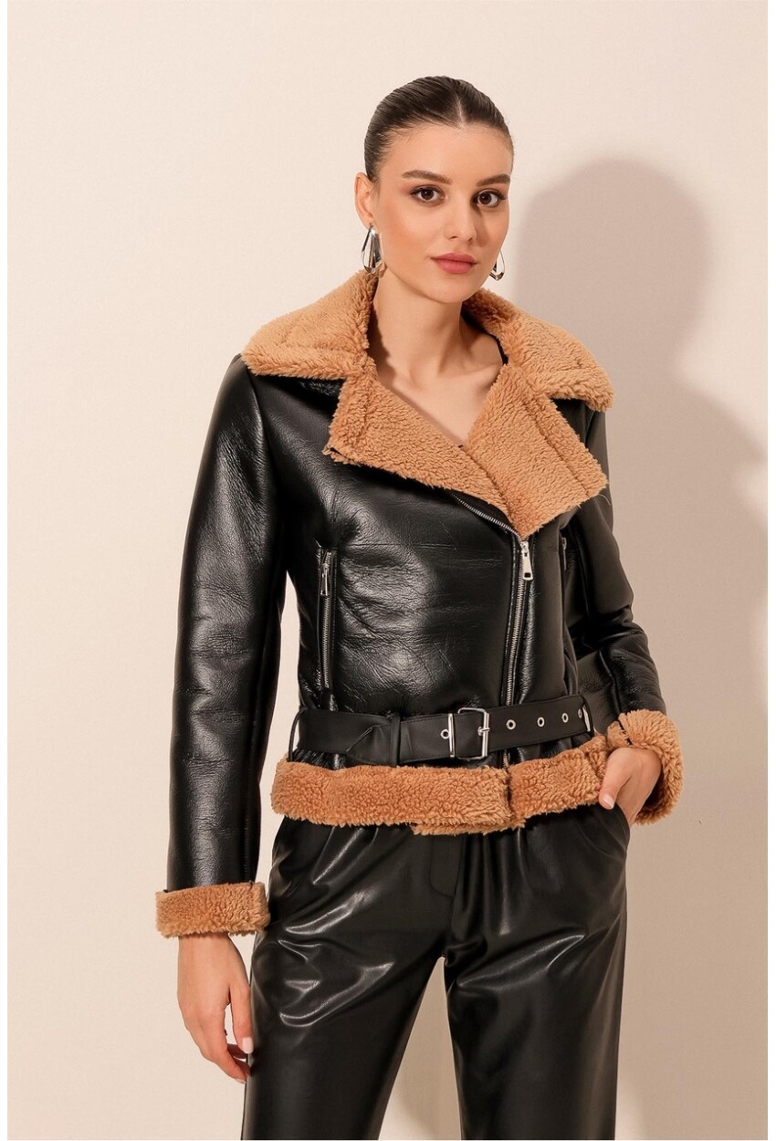 5174 Faux Fur Leather Jacket