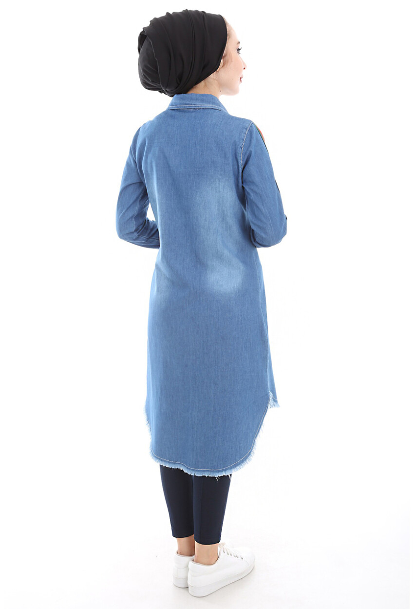 5632 Şeritli Püsküllü Jeans Tunik