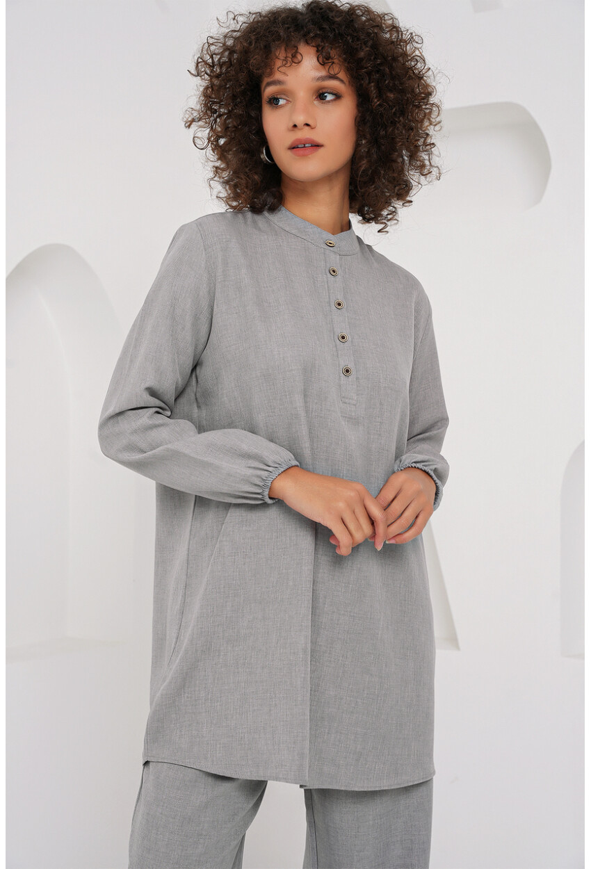 6678 Keten Tunik Pantolon İkili Takım