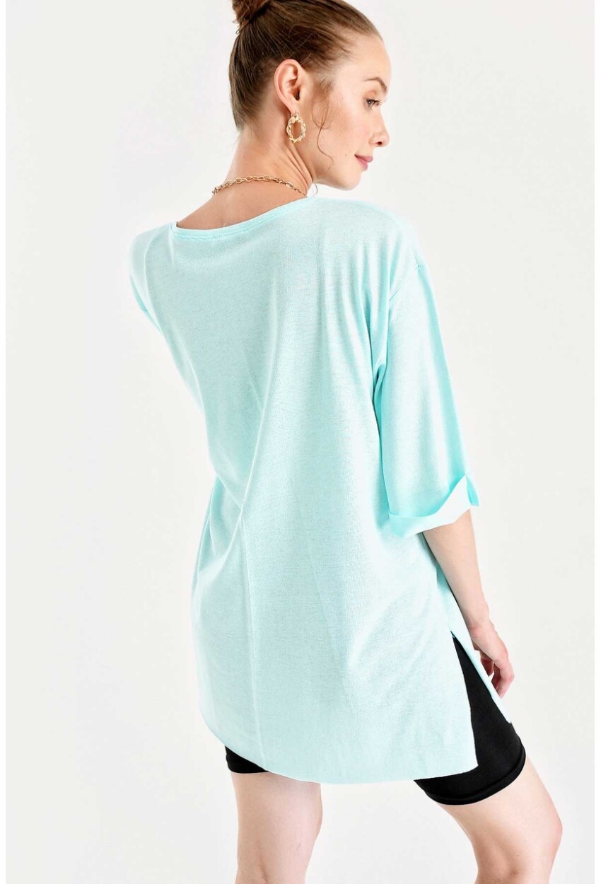 4123 Yırtmaçlı Oversize Tişört