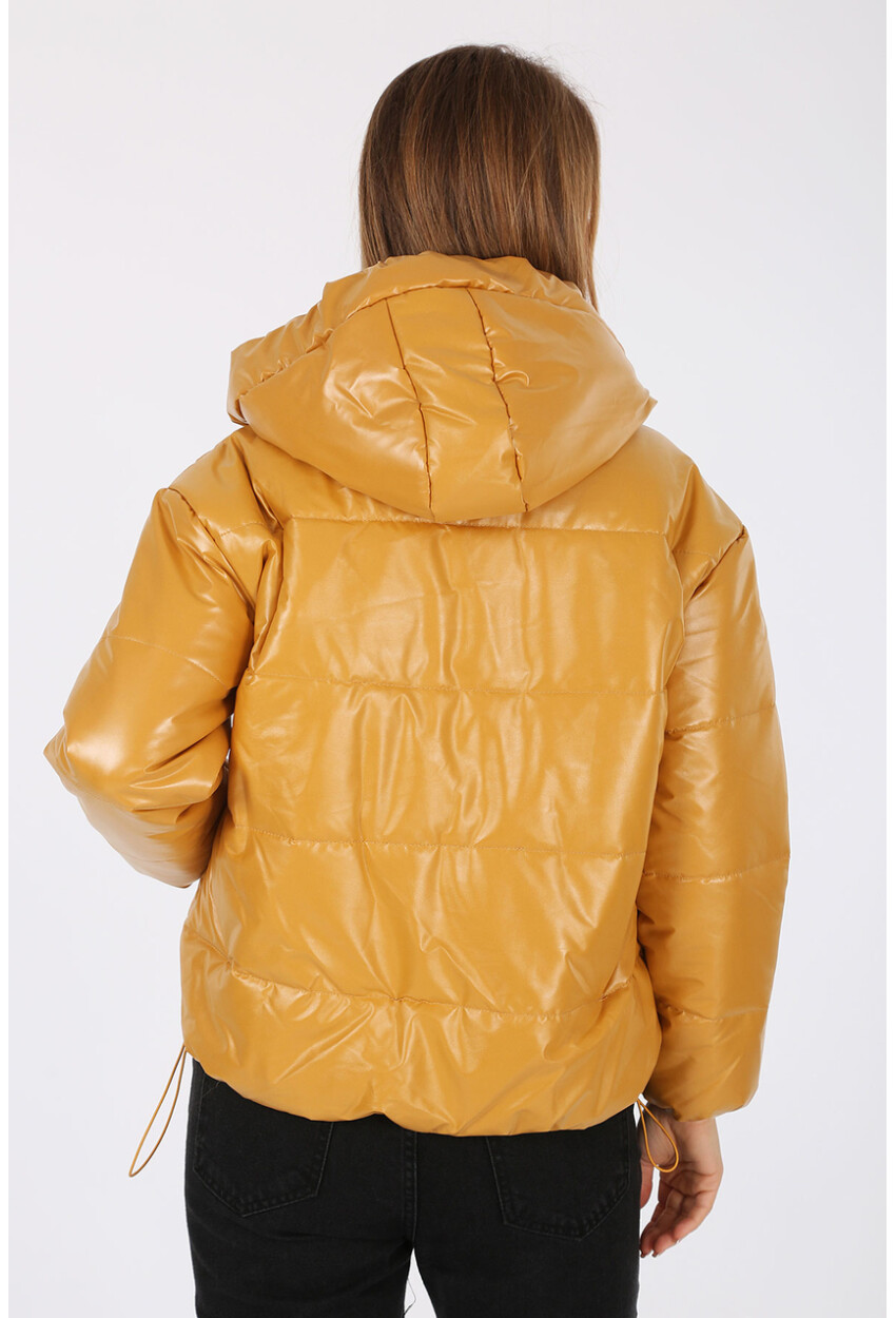 5128 Oversize Deri Görünümlü Şişme Mont