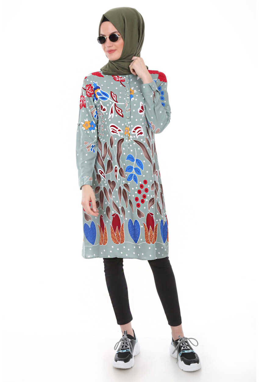 5714 Hakim Yaka Top Düğmeli Tunik