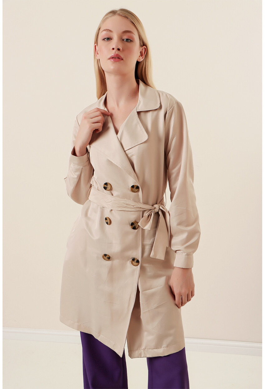 5864 Wrap Collar Short Trench Coat