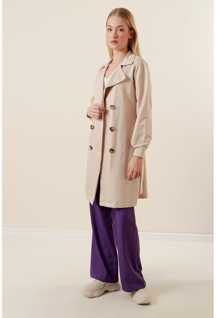 5864 Wrap Collar Short Trench Coat