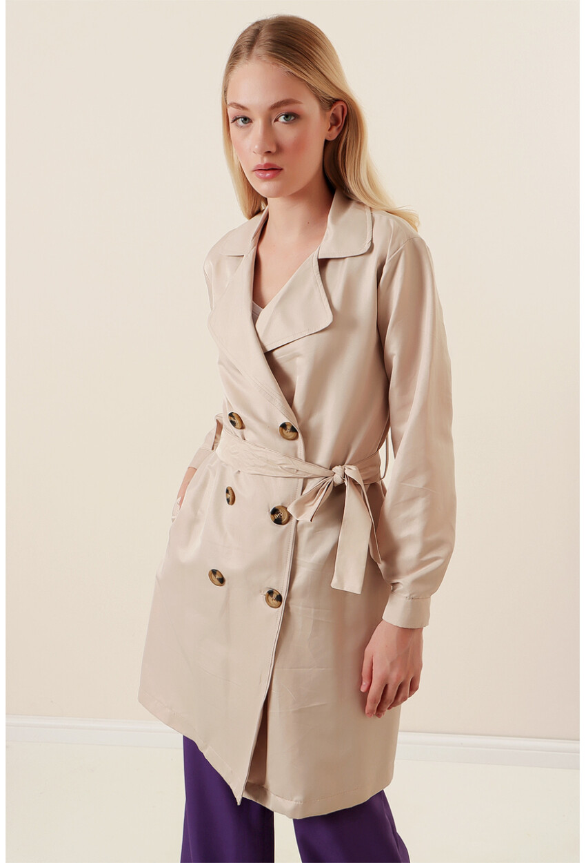 5864 Wrap Collar Short Trench Coat