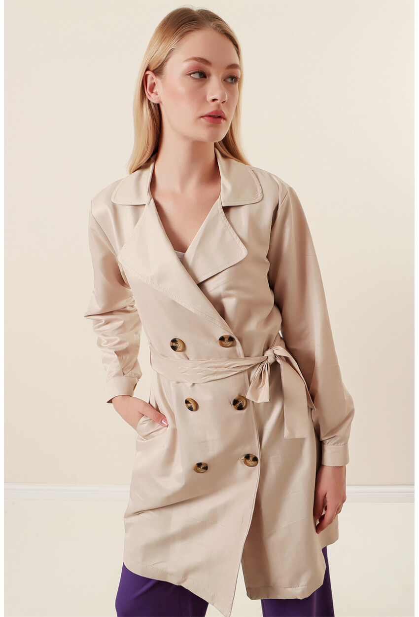5864 Wrap Collar Short Trench Coat