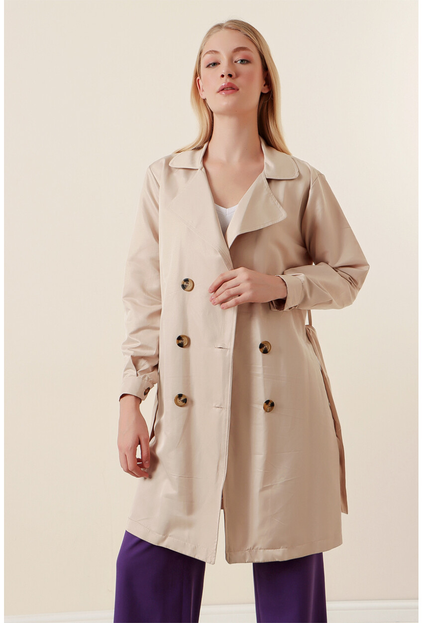 5864 Wrap Collar Short Trench Coat
