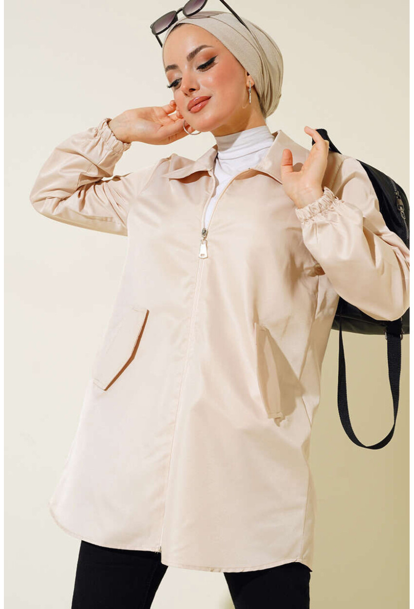 5908 Short Trench Coat With Flap Pockets