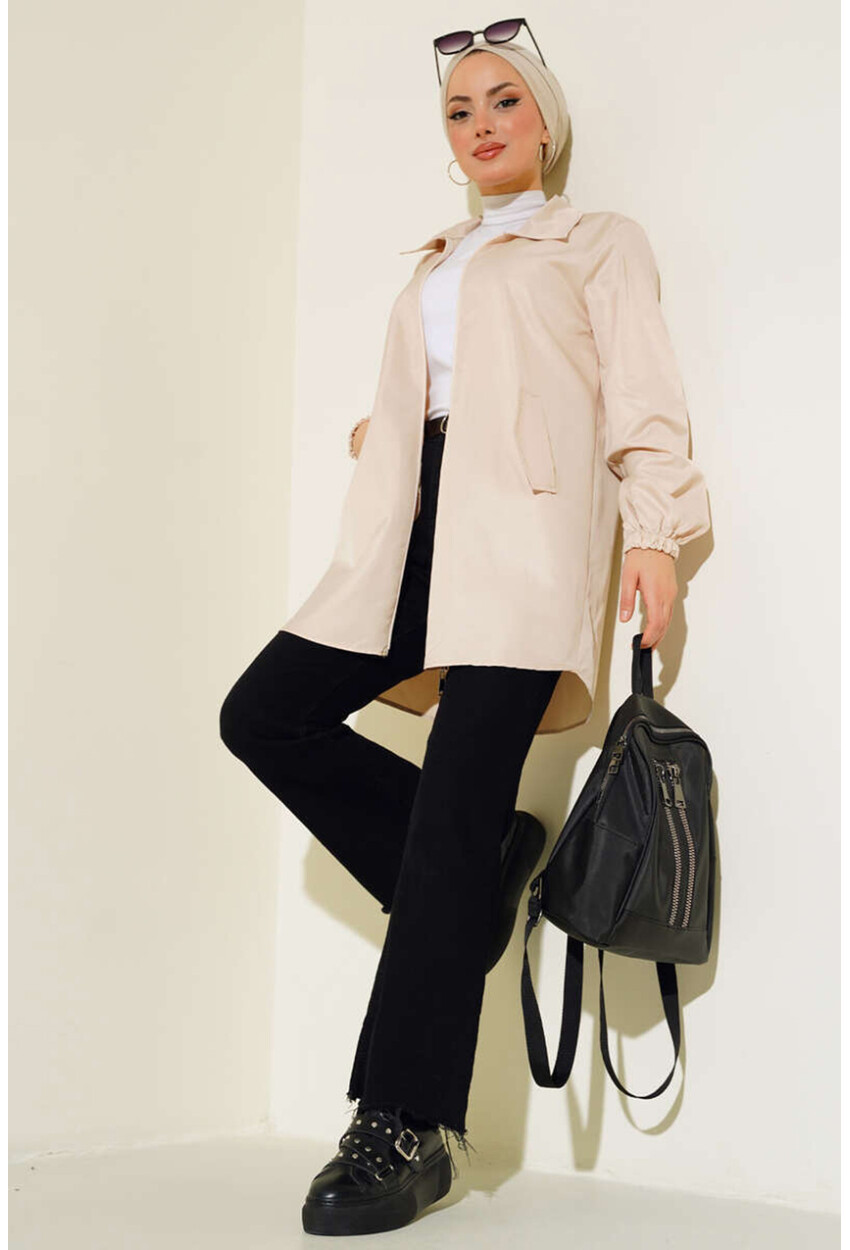 5908 Short Trench Coat With Flap Pockets