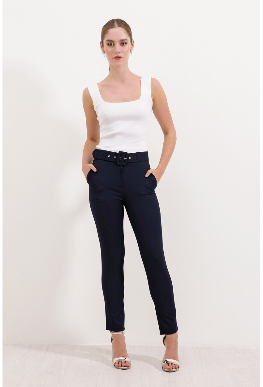 6648 Fabric Pants With Belt