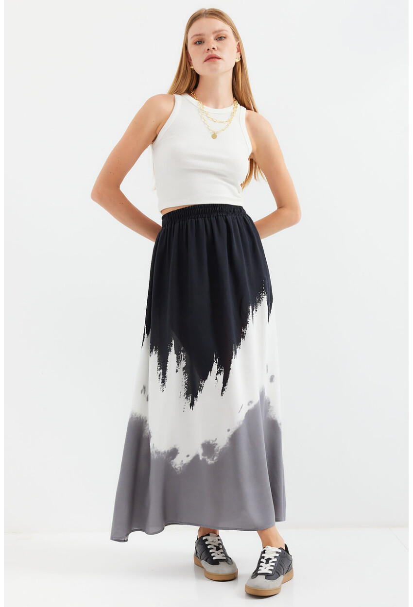 8025 Patterned Long Viscose Skirt