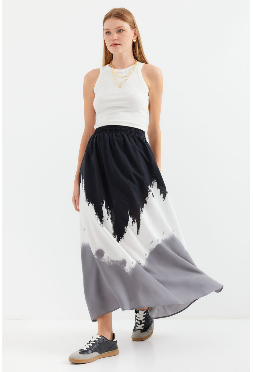 8025 Patterned Long Viscose Skirt