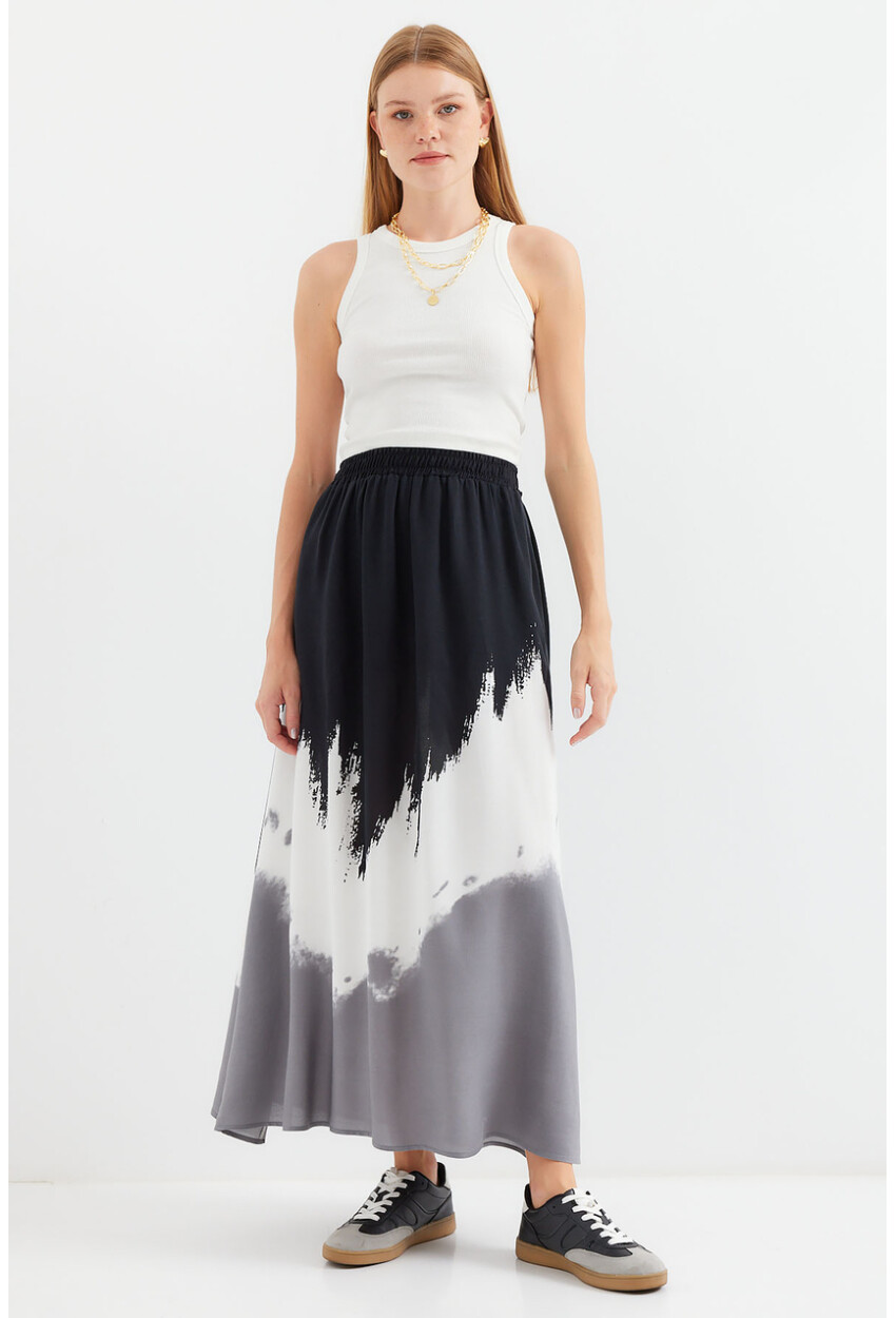 8025 Patterned Long Viscose Skirt