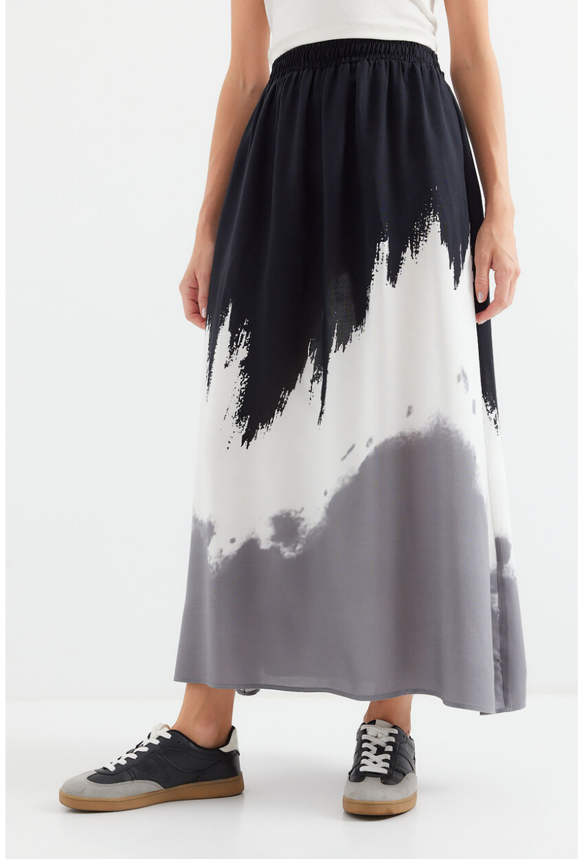 8025 Patterned Long Viscose Skirt