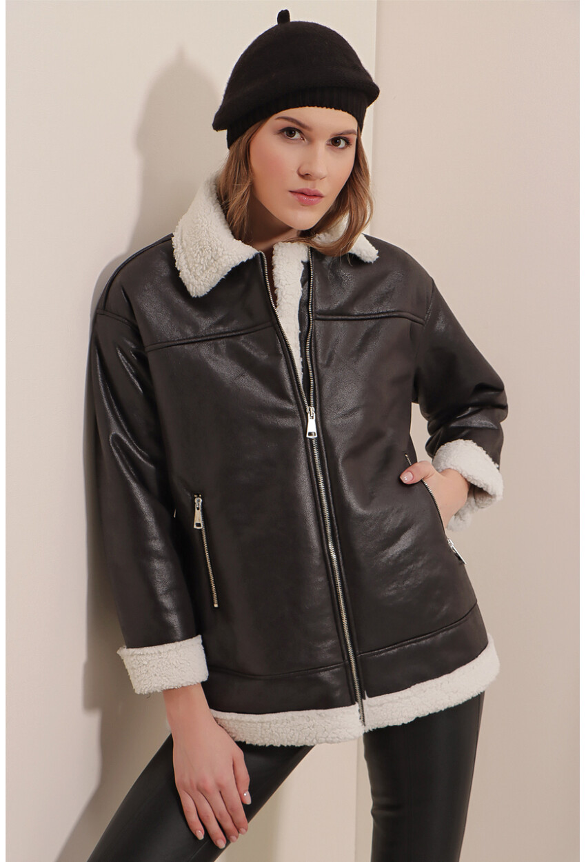 9103 Faux Fur Zippered Coat