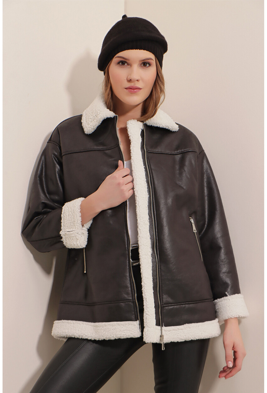 9103 Faux Fur Zippered Coat