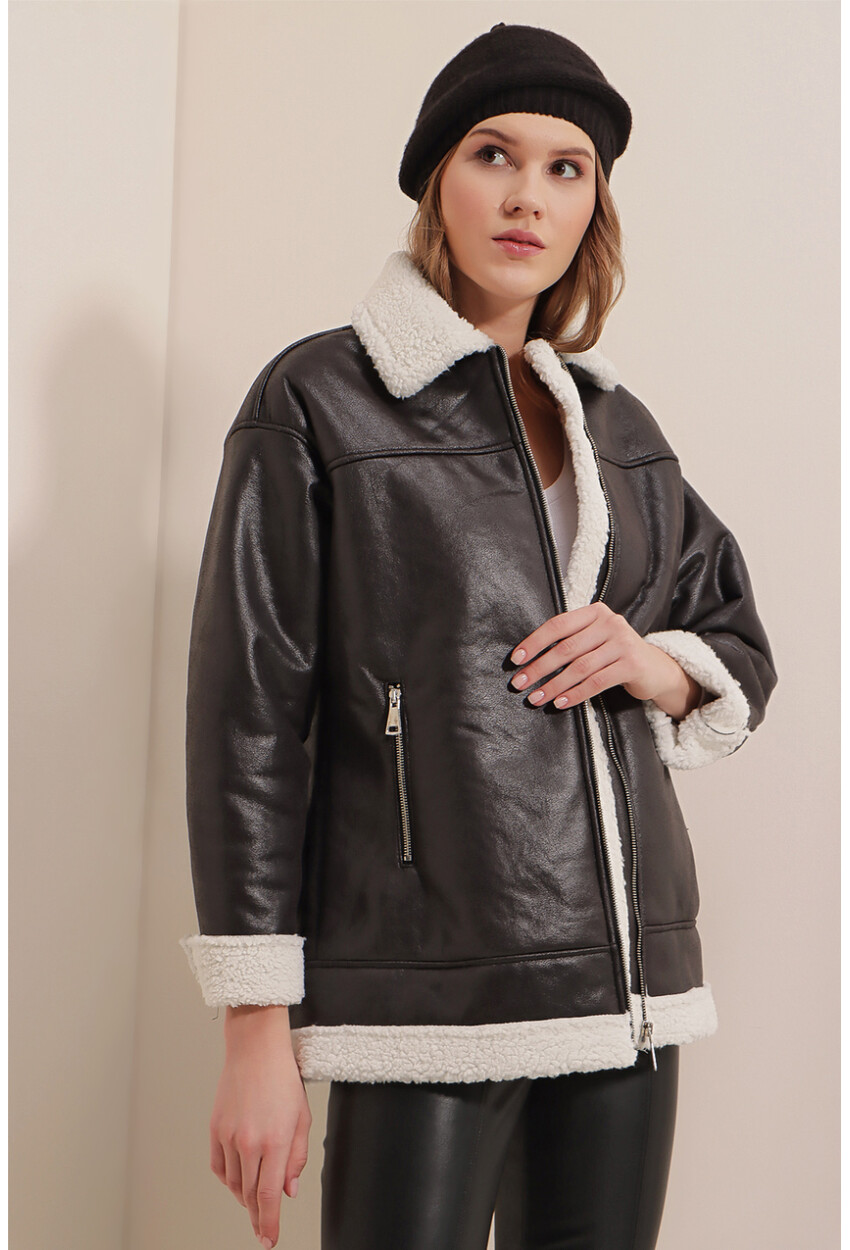 9103 Faux Fur Zippered Coat