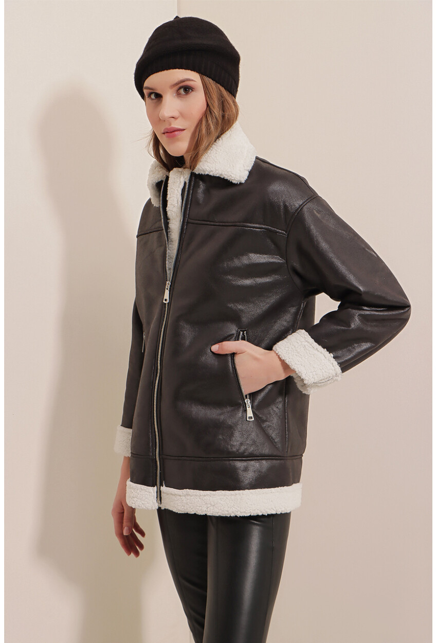 9103 Faux Fur Zippered Coat