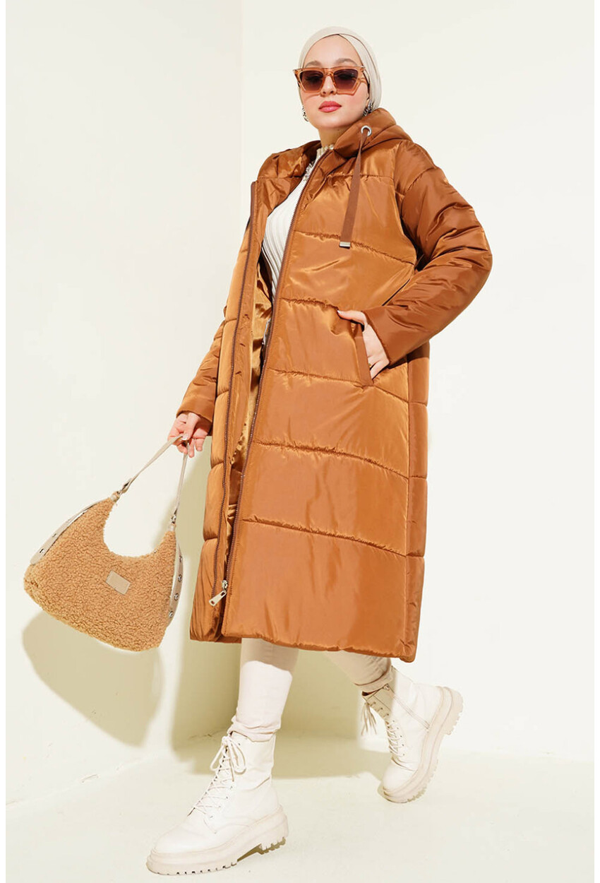 T5120 Hooded Long Puffer Hijab Coat
