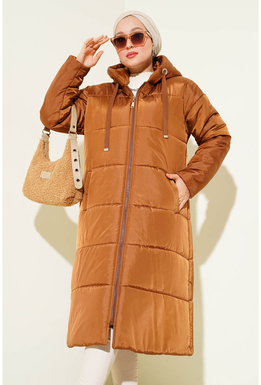 T5120 Hooded Long Puffer Hijab Coat