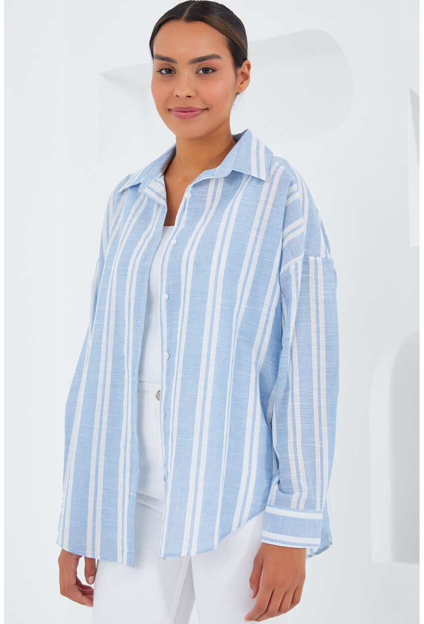 20251 Womens Striped Oversized Shirt