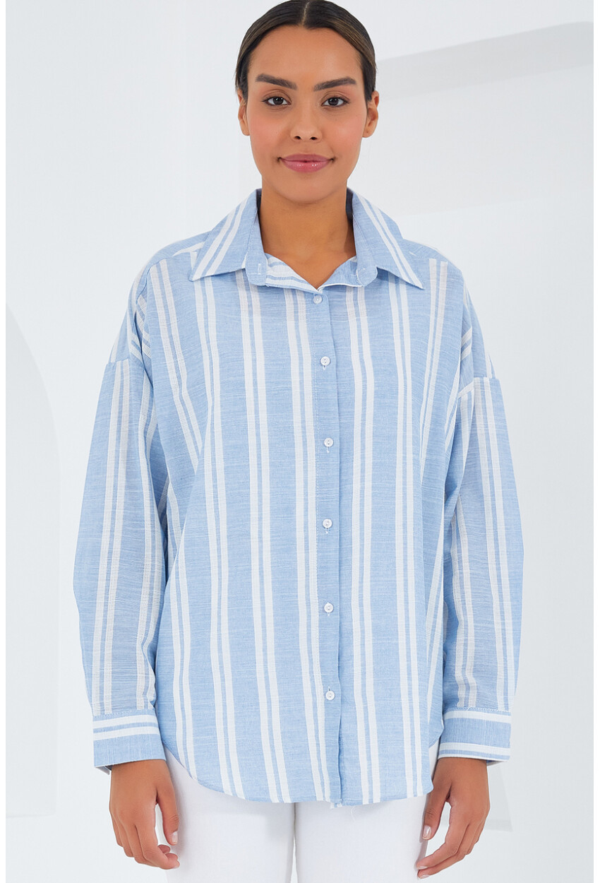 20251 Womens Striped Oversized Shirt