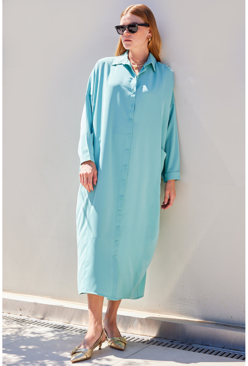 2486 Buttoned Oversized Long Shirt Dress