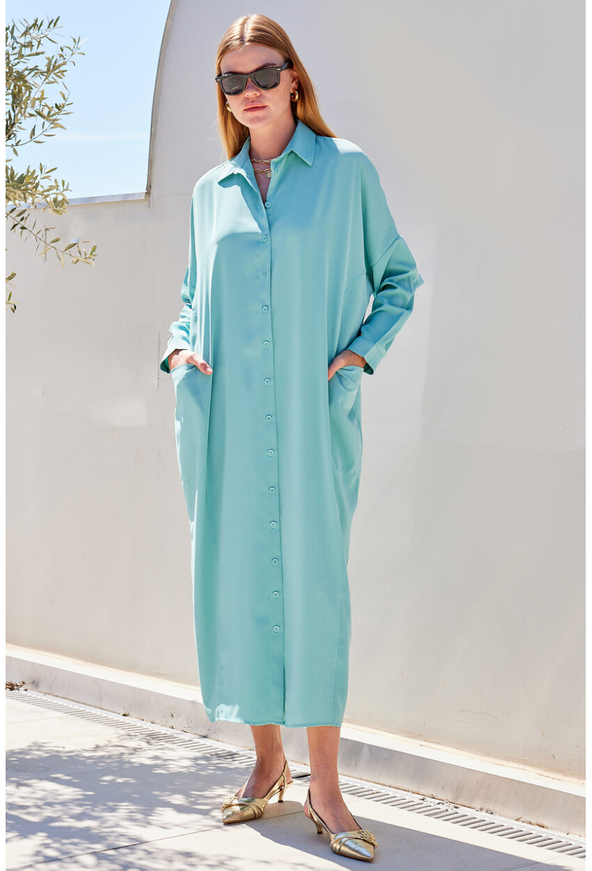 2486 Buttoned Oversized Long Shirt Dress