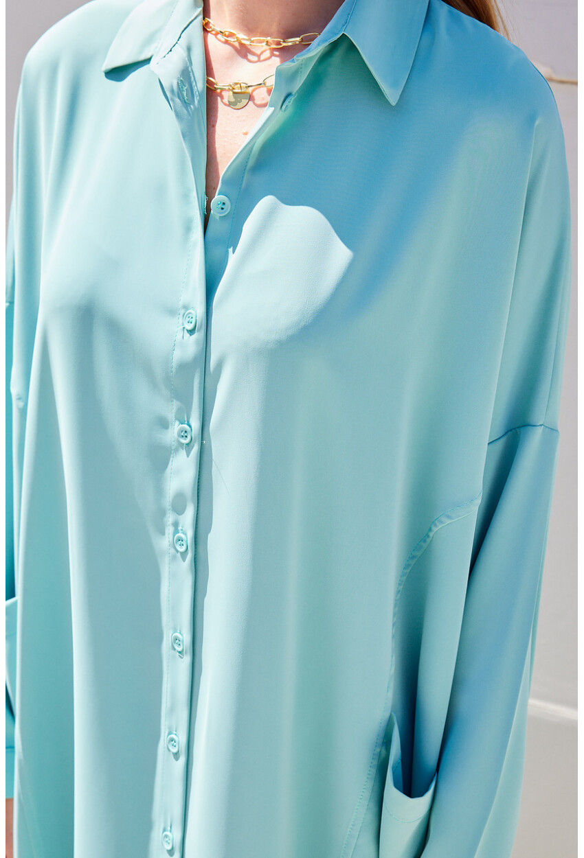 2486 Buttoned Oversized Long Shirt Dress