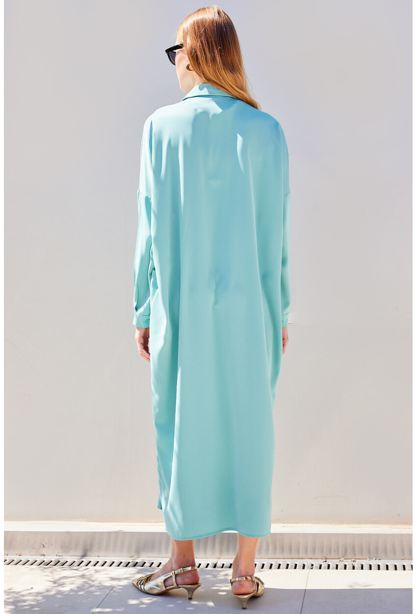2486 Buttoned Oversized Long Shirt Dress