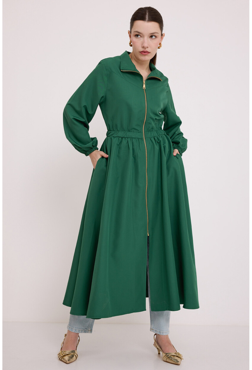 5912 Zippered Long Trench Coat