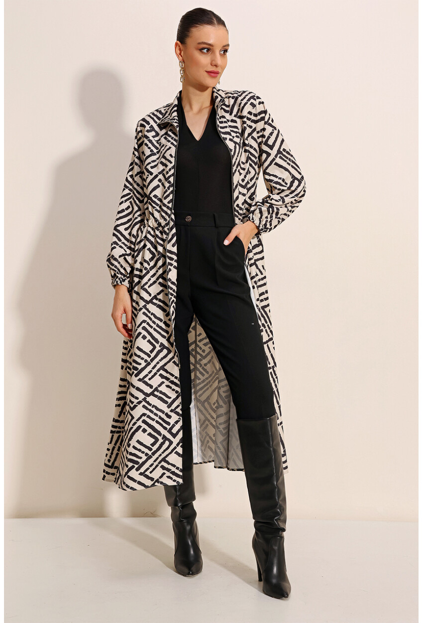5912 Zippered Long Trench Coat