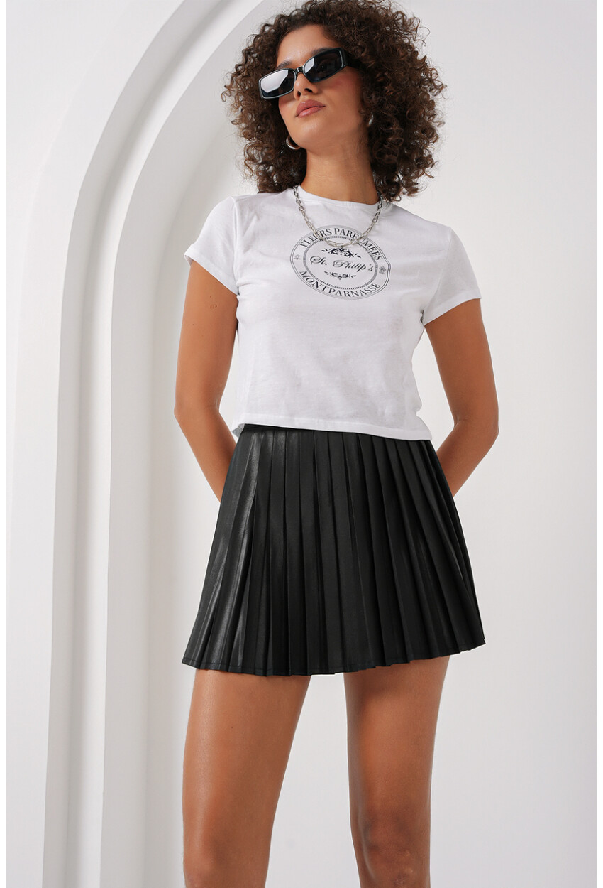 8029 Pileli Mini Etek