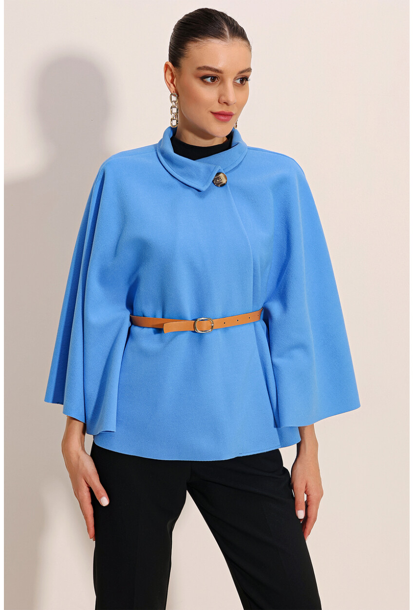 9134 Wool Poncho With Belt
