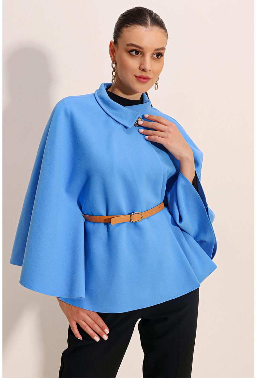 9134 Wool Poncho With Belt