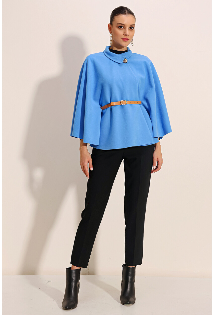 9134 Wool Poncho With Belt