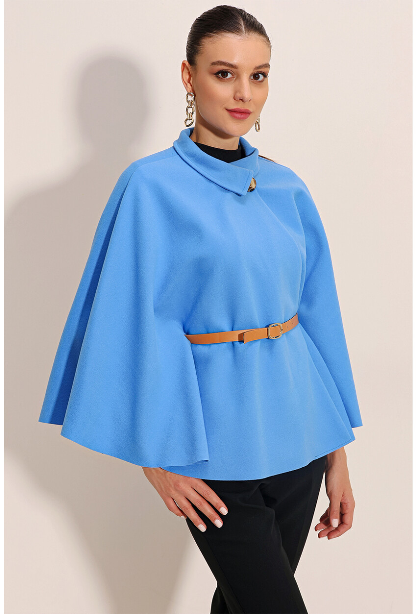 9134 Wool Poncho With Belt