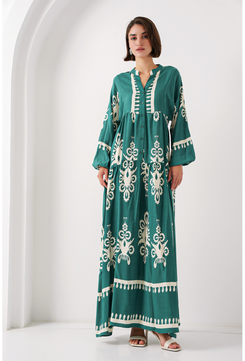2423 Otantik Desenli Elbise