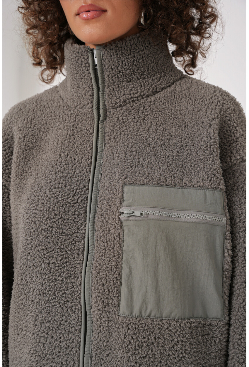 55446 Fermuarlı Oversize Peluş Ceket
