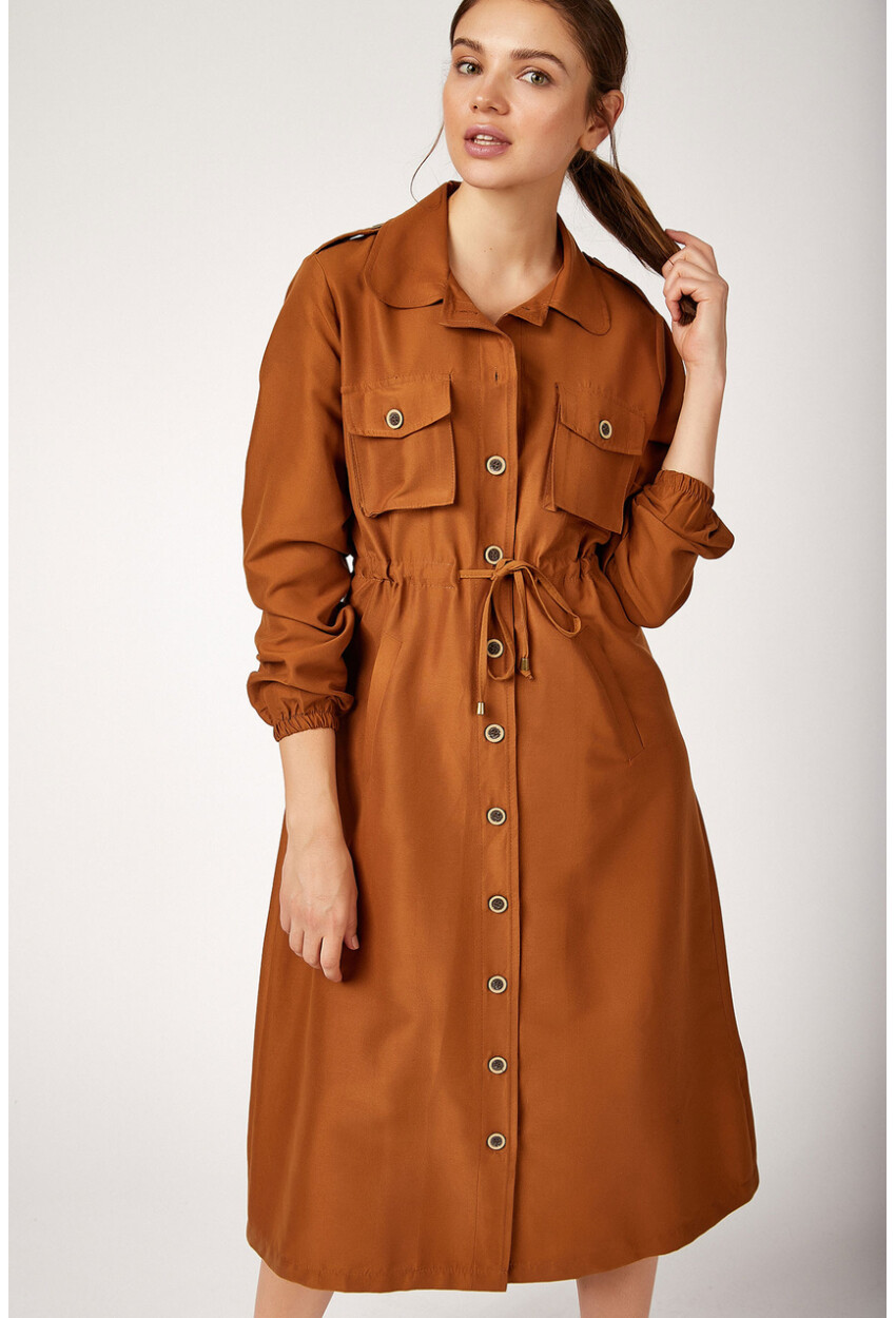 5671 Full-Length Buttoned Hijab Trench Coat