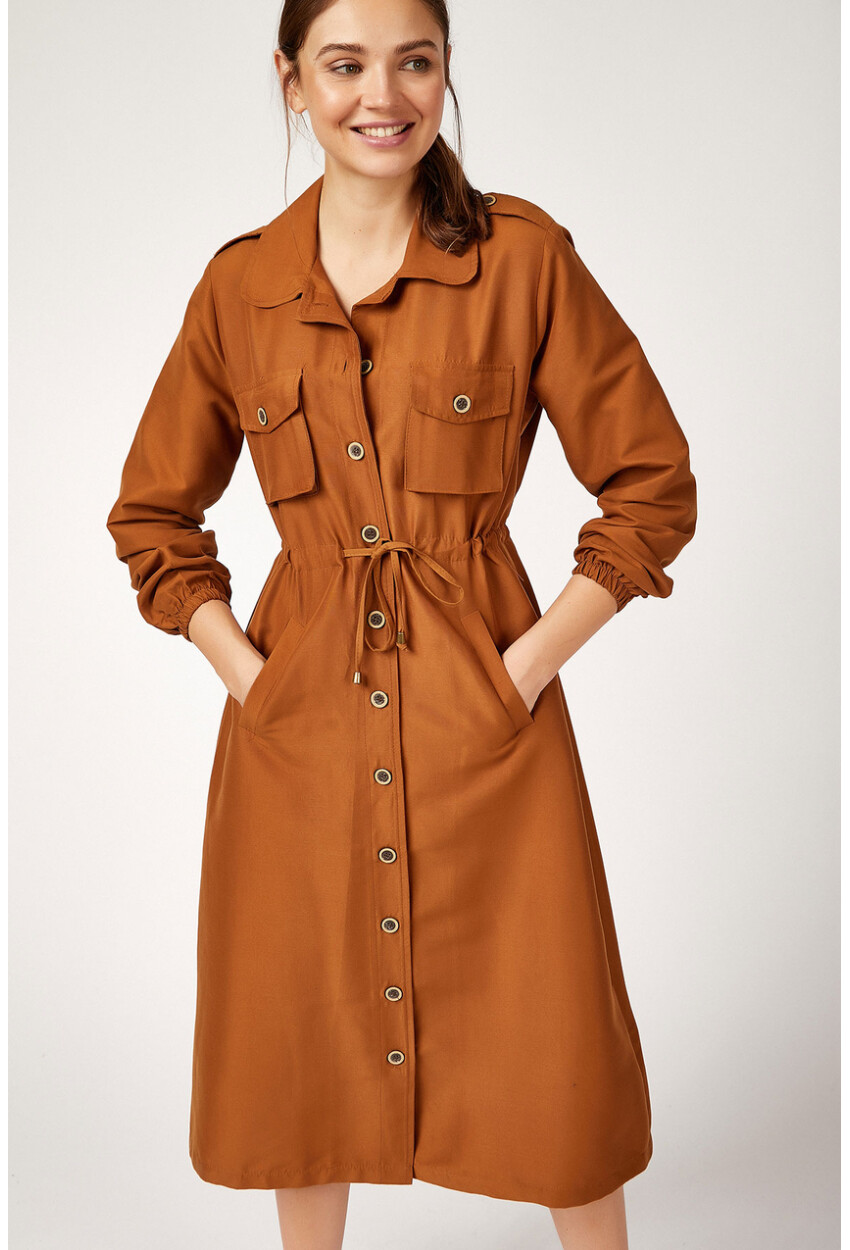 5671 Full-Length Buttoned Hijab Trench Coat