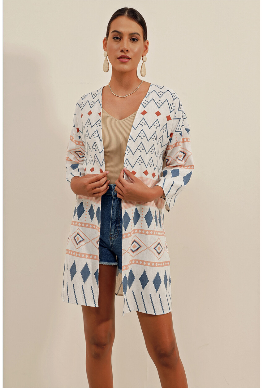 5896 Patterned Linen Kimono
