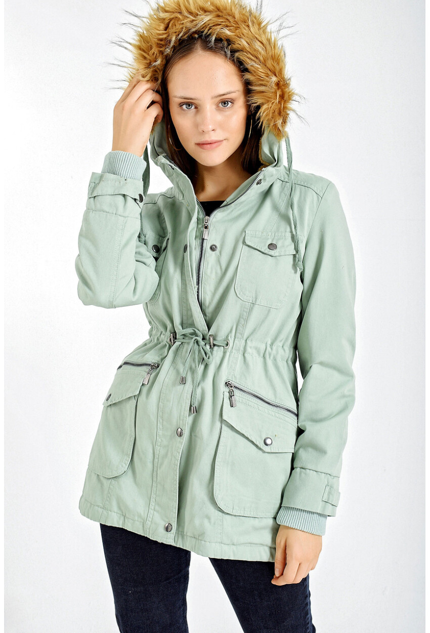9062 Fur-Lined Hooded Coat