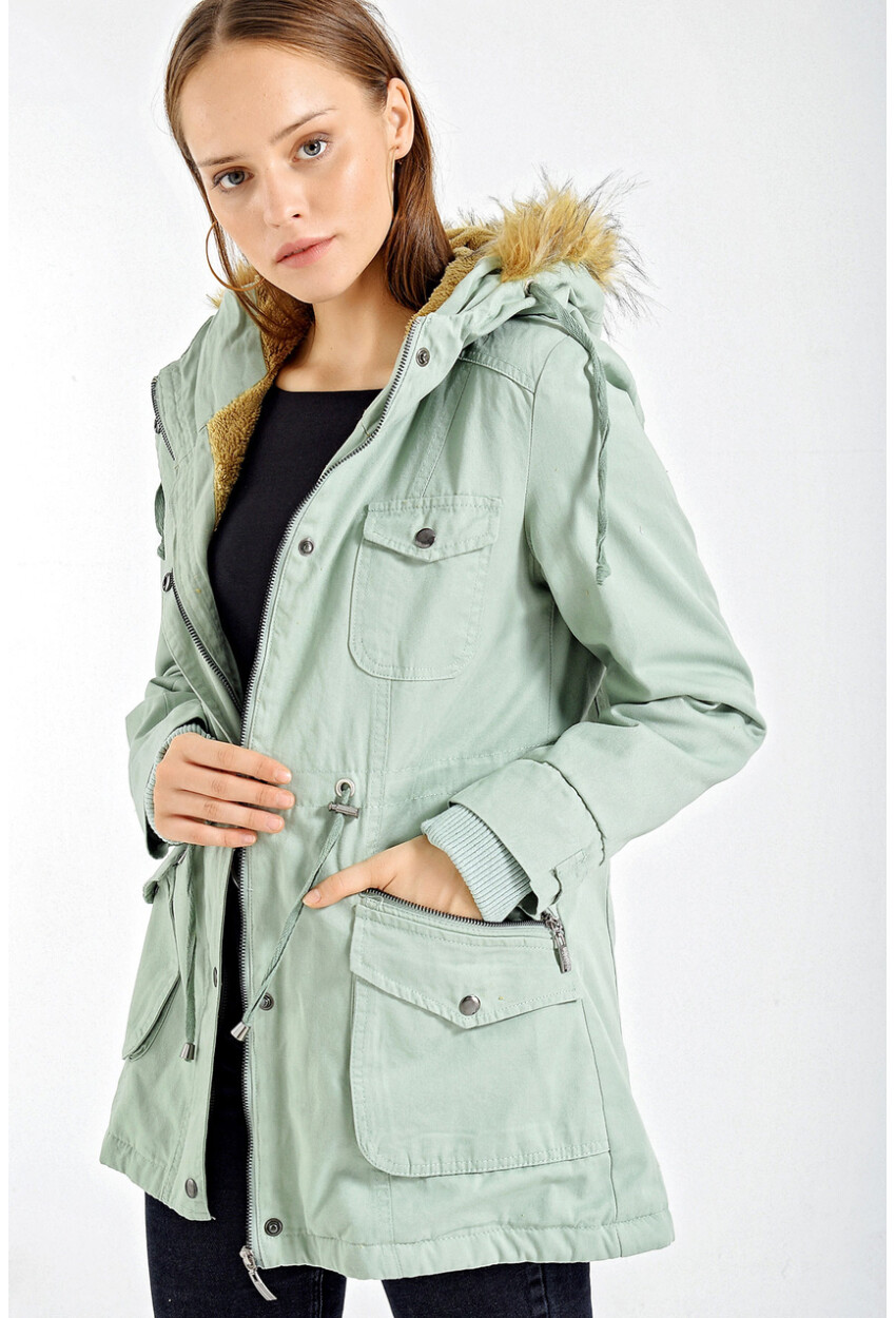 9062 Fur-Lined Hooded Coat