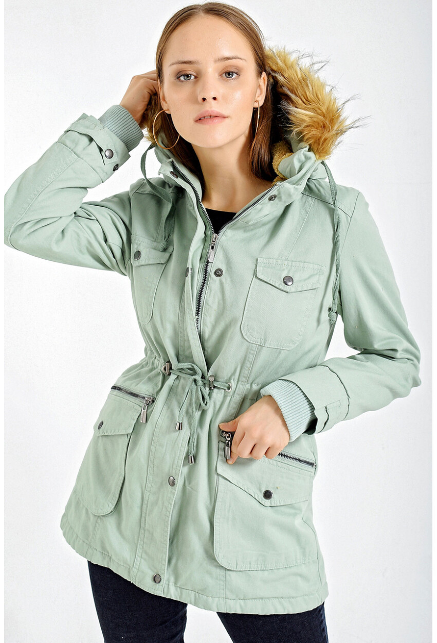 9062 Fur-Lined Hooded Coat