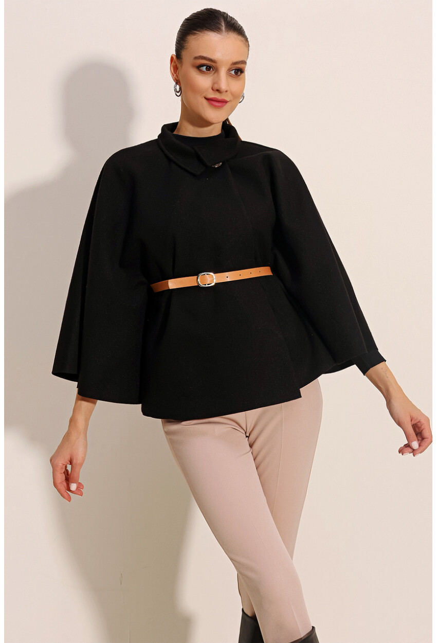 9134 Wool Poncho With Belt