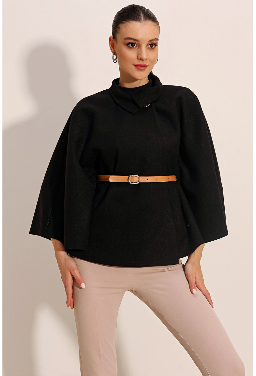 9134 Wool Poncho With Belt