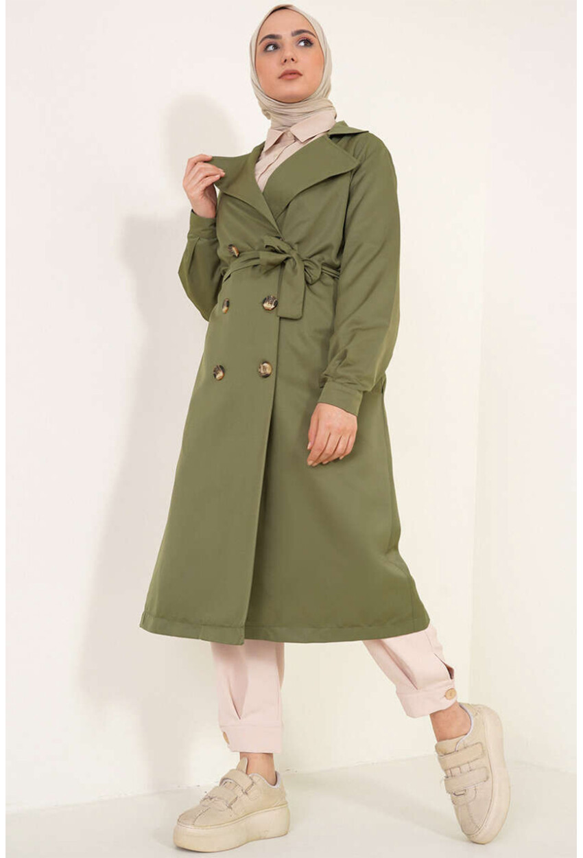 T5853 Double-Breasted Hijab Trench Coat