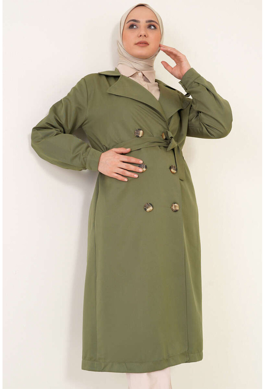 T5853 Double-Breasted Hijab Trench Coat