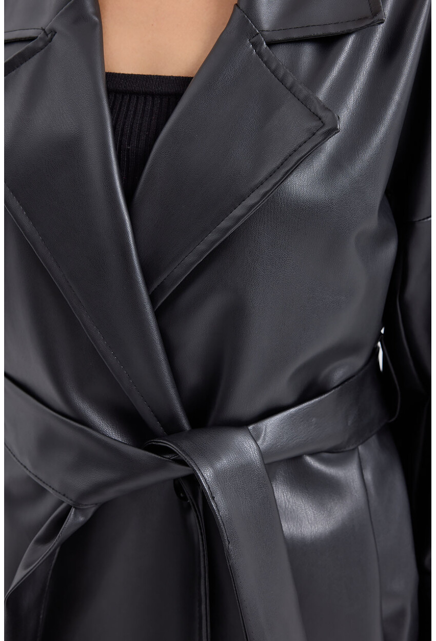 1034 Faux Leather Trench Coat With Belt